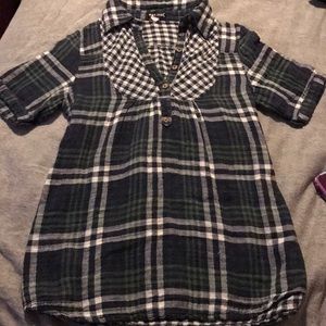 Dark Green and Navy Blue Flannel Blouse